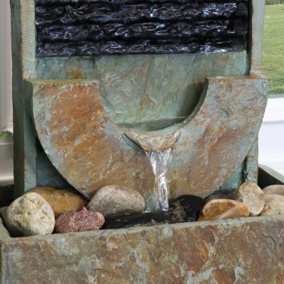 Indoor Home Office Contemporary Soothing Half Moon Stone Slate Cascading Tabletop Water Fountain - 16"