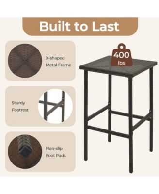 Patio Wicker Bar Stools Set of 2 with Seat Cushions and Footrest