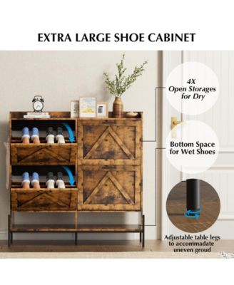 Shoe Cabinet – 4 Flip Drawers, Metal Legs, Dry/Wet Separation, Freestanding Organizer for Entryway & Home Use.