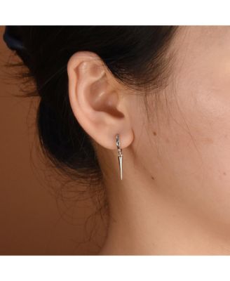 Punk Rocker Goth Biker Jewelry Arrow Charm Huggie Dangling Dagger Spike Mini Hoop Earrings Gold Plated Sterling Silver