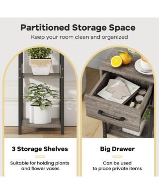 1 Pack 3 Tier Indoor Tall Plant Stand with Drawer Anti-tipping Devices Display Shelf