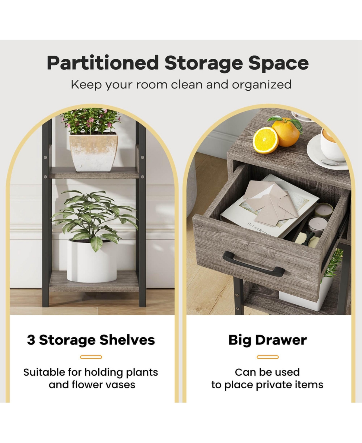 Costway 1 Pack 3 Tier Indoor Tall Plant Stand with Drawer Anti-tipping Devices Display Shelf