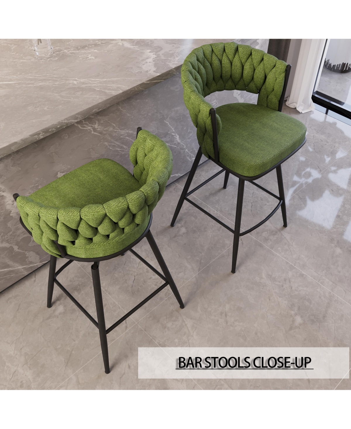 Streamdale Furniture Bar Chair Linen Woven Bar Stool Set of 2,Black legs Barstools No Adjustable Kitchen Island Chairs,360 Swivel Bar Stools Upholster