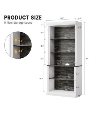 Tall Storage Bookcase with 5-Tier Open Shelves, Roman Column Design and 4 Adjustable Lights