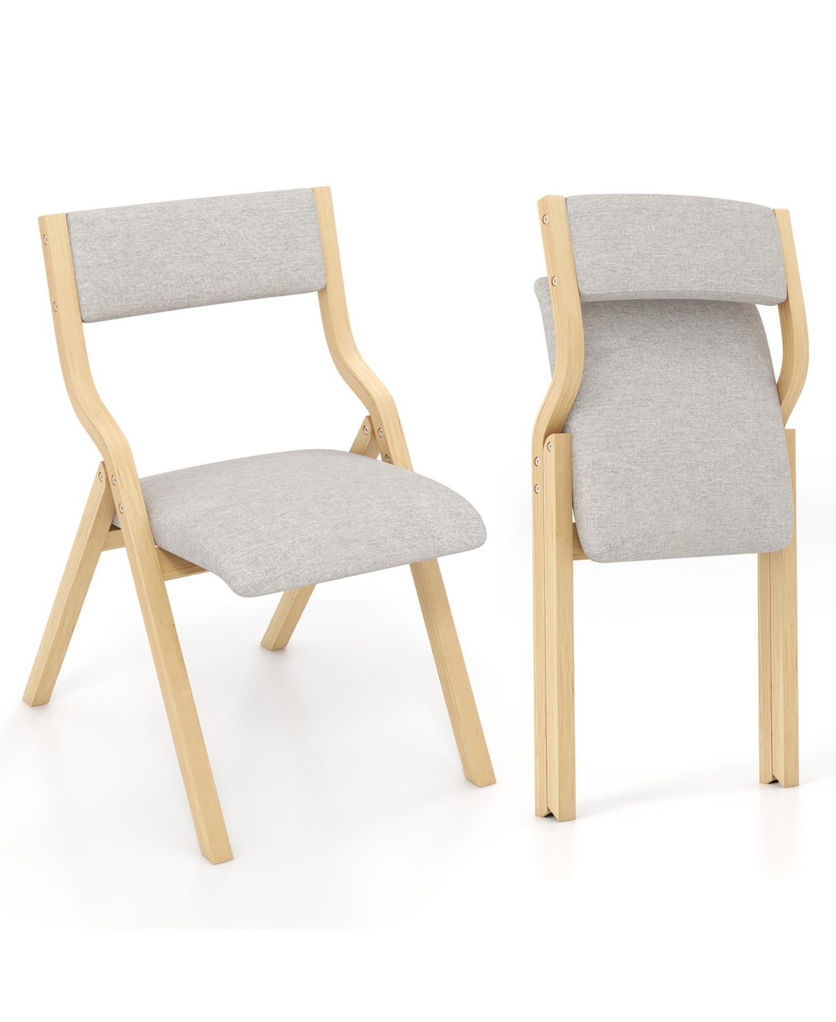 Gymax Folding Dining Chairs Set of 4 Wooden Table Chairs w/ Padded Seat Modern- Grey+natural