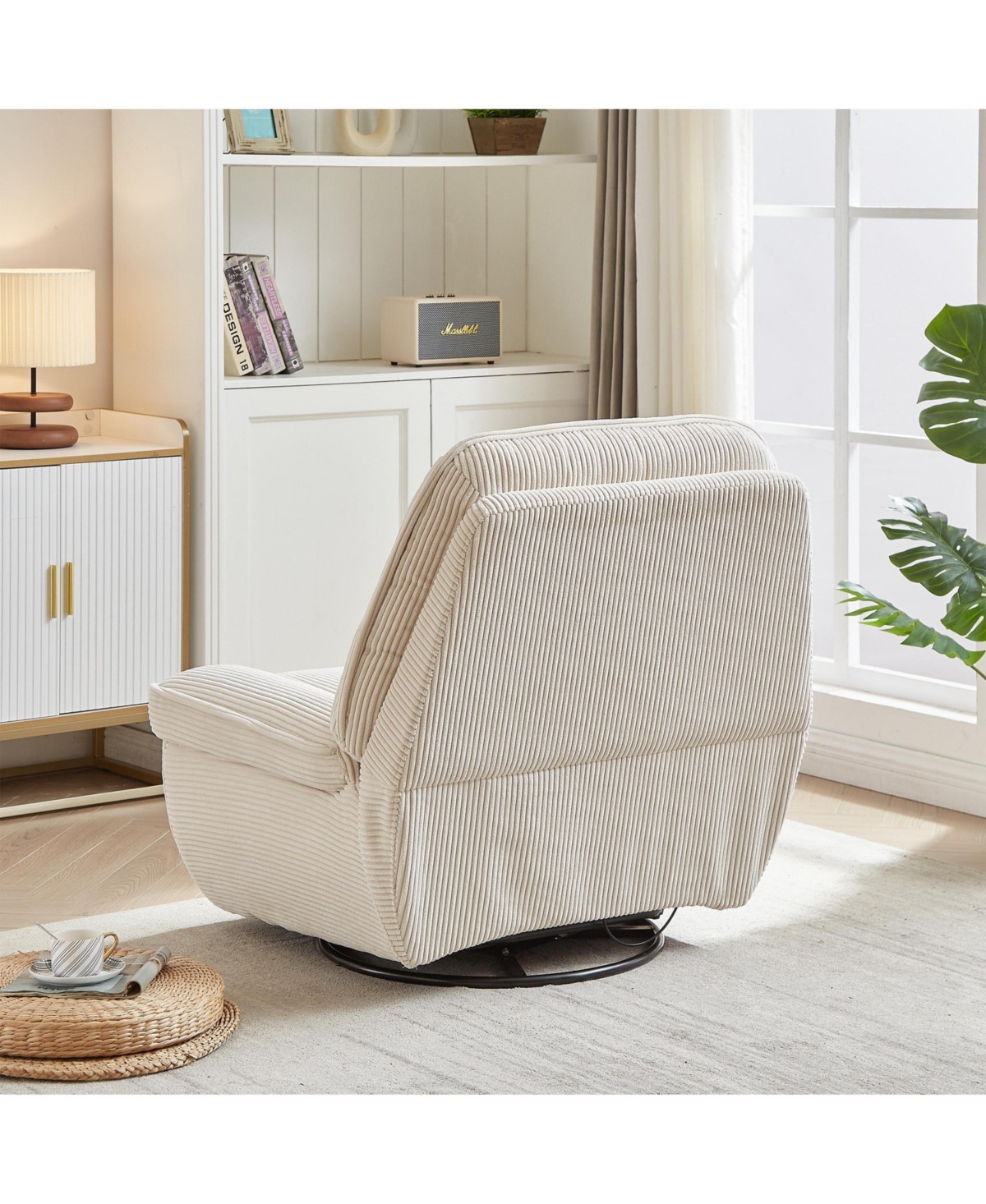 Streamdale Furniture 360 Degree Corduroy Swivel Upholstered Manual Recliner Chair, Theater Recliner Sofa, Nursery Glider Rocker for Living Room - Beig