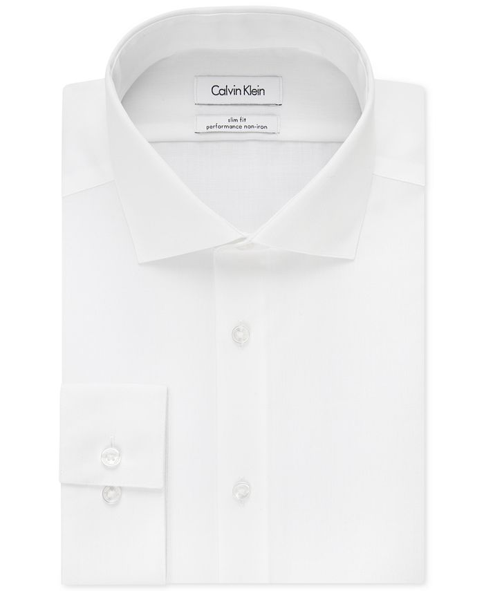 Calvin Klein Men's Slim-Fit Non-Iron Spread Collar Herringbone Dress ...
