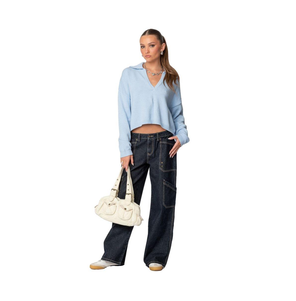 Edikted Women's Xana Low Rise Carpenter Jeans - Indigo-blue-raw-washed