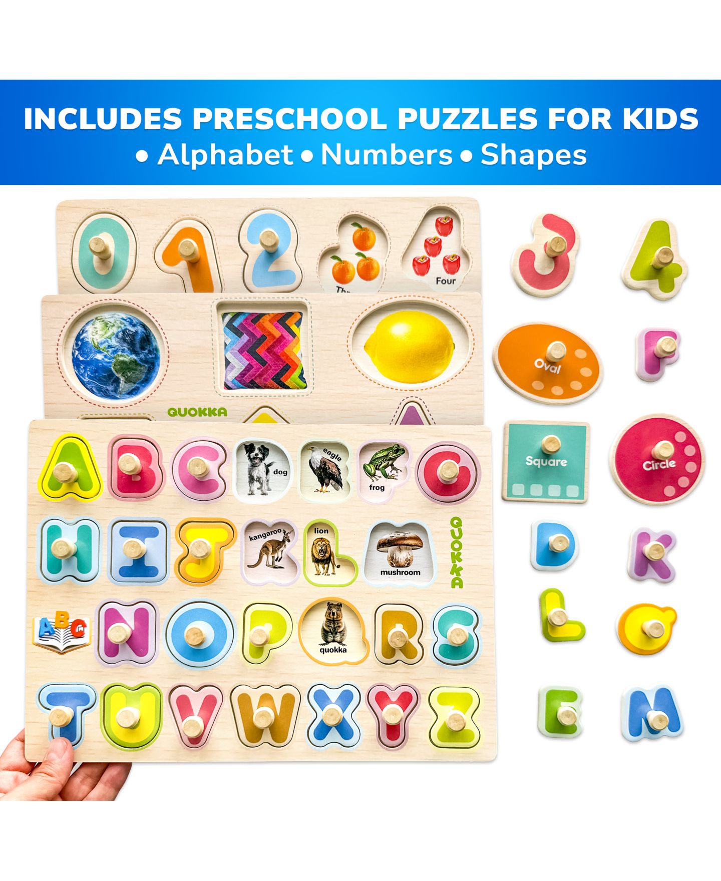 Детские игрушки Quokka Alphabet & Numbers Wooden Puzzles, 8-Piece Set, Ages 2-4 — фото 3