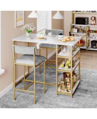 Set for 2  metal Kitchen Table Set with 2 Upholstered Chairs,3 Large Storage Shelves Dining Table