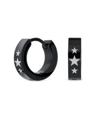 USA Stars Hoop Earrings Laser Etched Silver Tone Stainless Steel