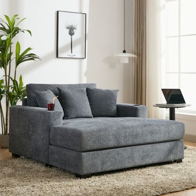 Oversized Chaise Lounge Sofa with Amenities, Chenille Fabric
