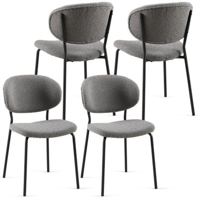 Streamdale Boucle Fabric Dining Chairs (4), Black Metal Legs