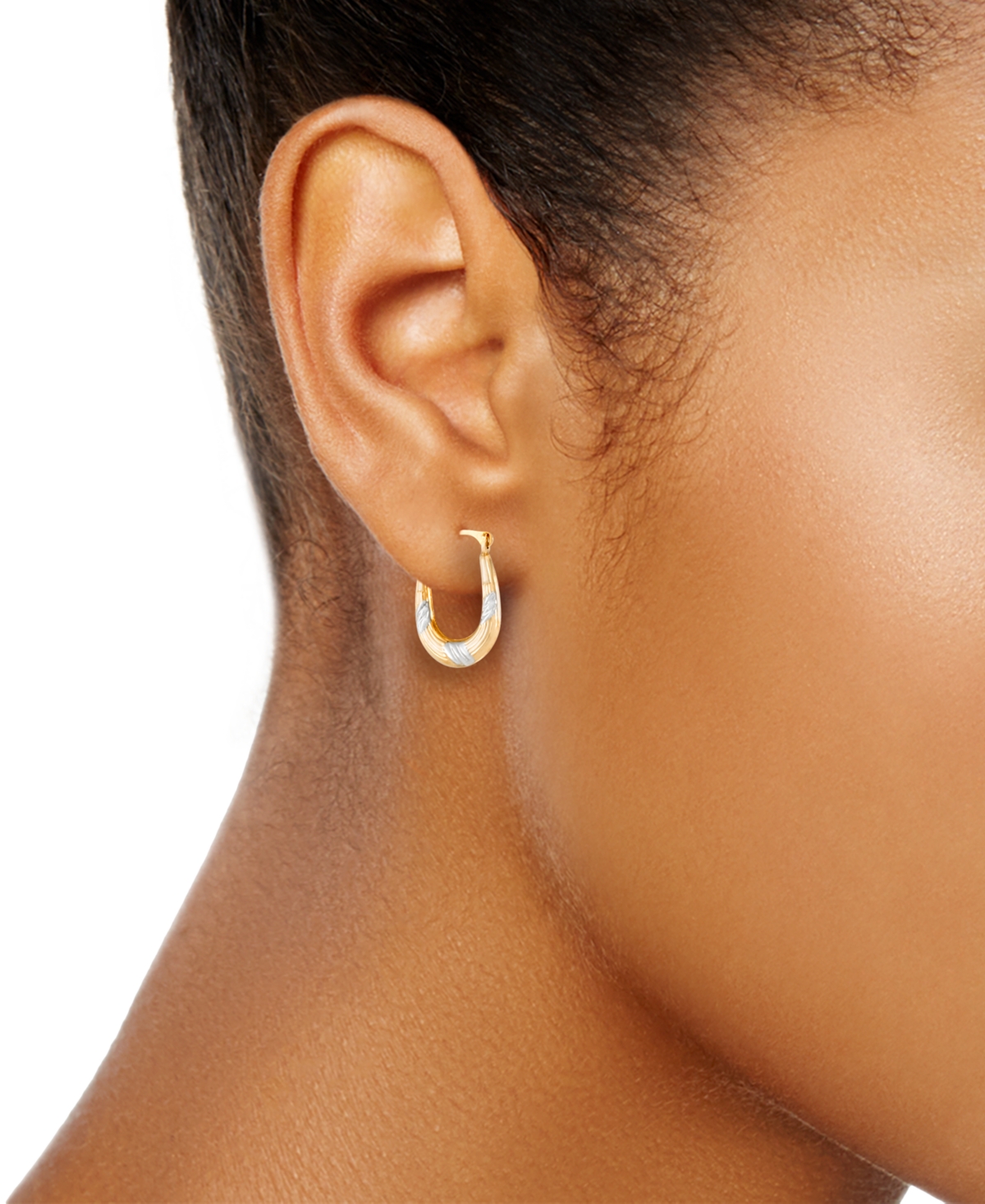 Macy's Textured Oval Hoop Earrings In 10k Two-tone Gold In Two-tone