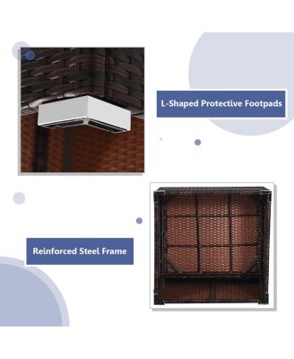 4 Pieces Ottoman Garden Patio Rattan Wicker Furniture Set with Cushion-Navy