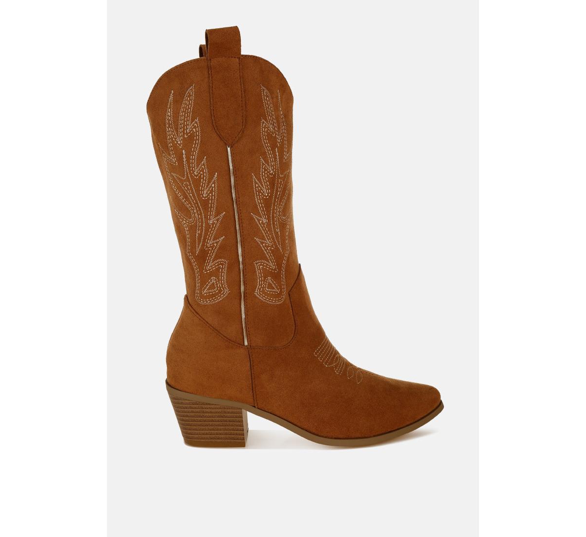 Mae Embroidery Detail Cowboy Boots - Tan