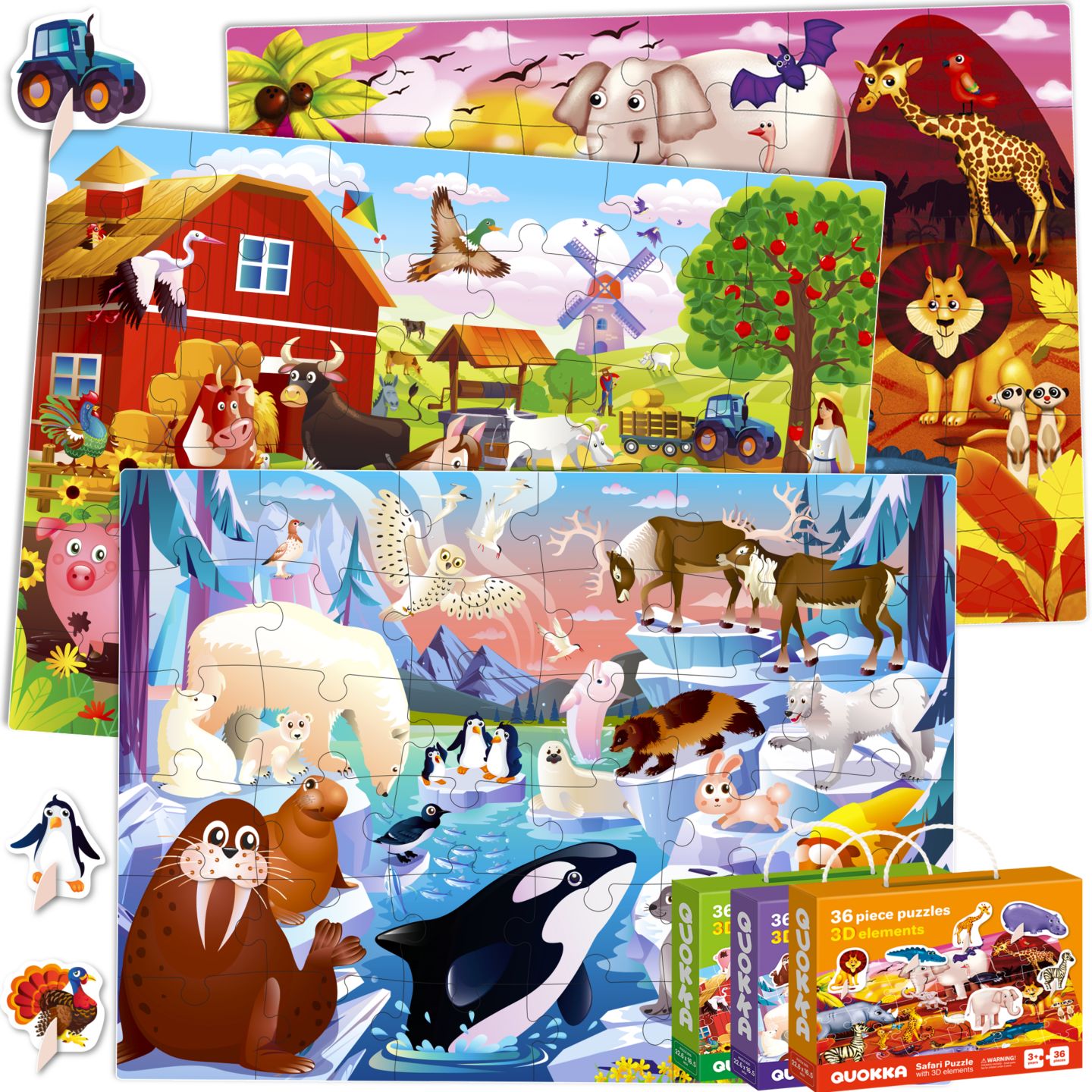 Детские игрушки Quokka Animal 48-Piece Puzzles, 4-Pack, Ages 4+, цвет: Анималистичный — фото 7