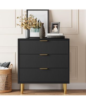 gaomon Black Dresser, Modern 3 Drawer Dresser for Bedroom with Gold Handle and Large Drawer, Wood Double Chest - Black
