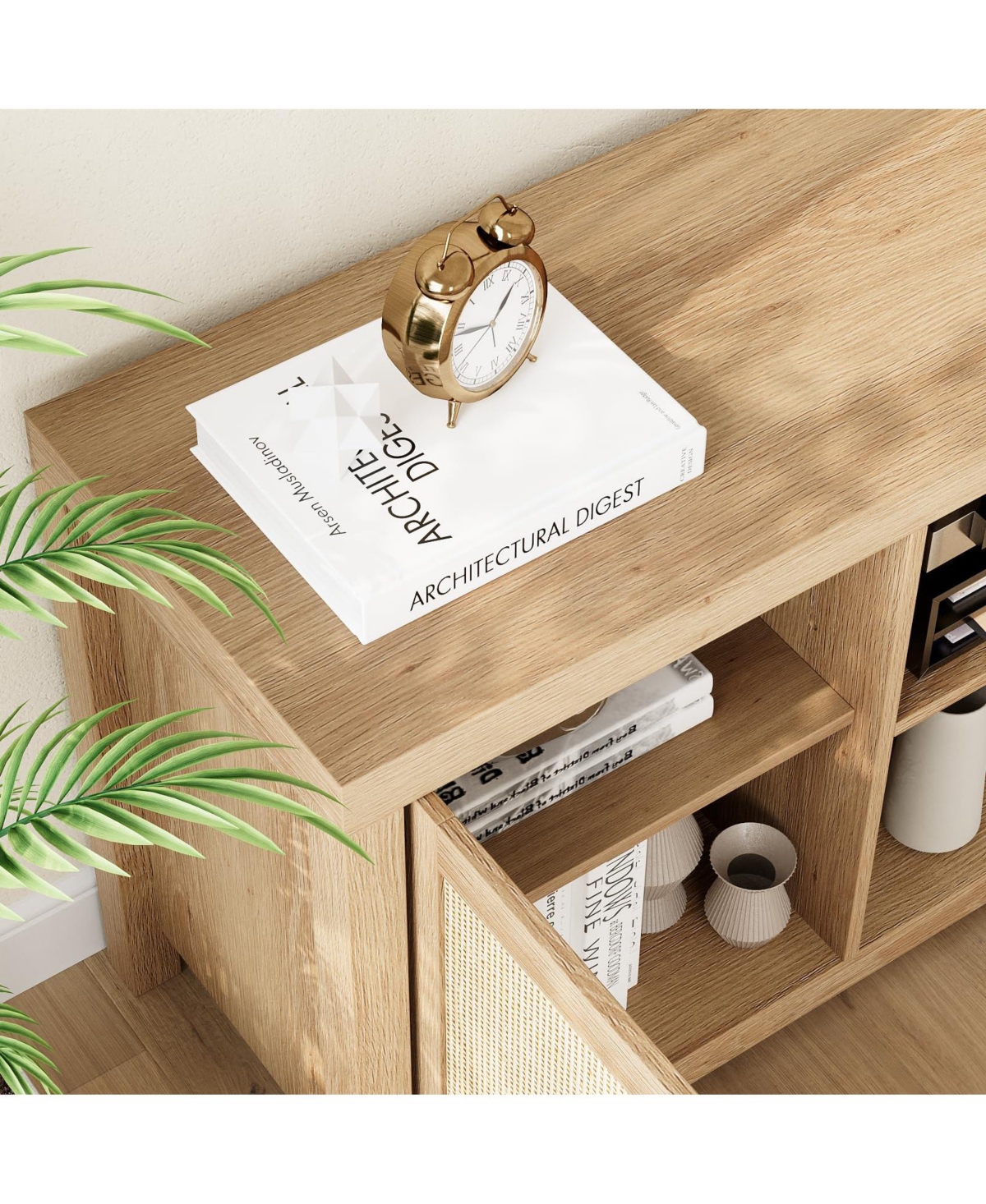 gaomon Tv Stand for Tv, Rattan Entertainment Center with Storage, Wood Tv & Media Console