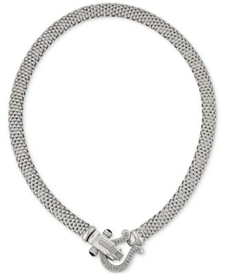 Macy's - Diamond Horseshoe Clasp Mesh Link 17" Collar Necklace (5/8 ct. t.w.) in Sterling Silver