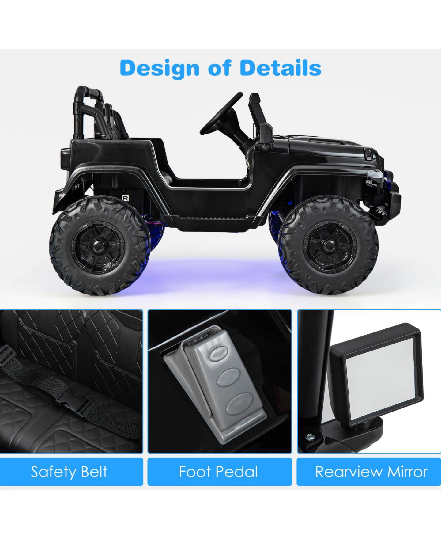 Детская игрушка HONGGE 12V Kids Ride-On Jeep with Remote Control and Music Player, Ages 3+ — фото 3