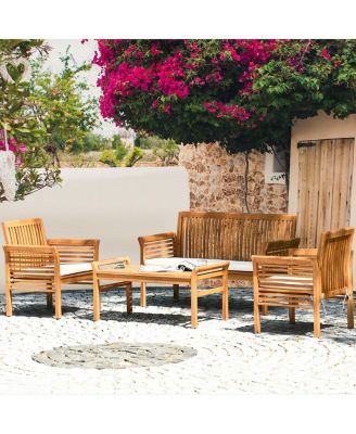 4 Pieces Outdoor Acacia Wood Sofa Furniture Set
