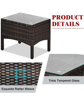 3 Pcs Outdoor Patio Rattan Conversation Set with Seat Cushions-Red