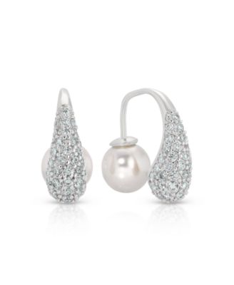 Hooked Pave and Mother of Pearl Drop Earrings