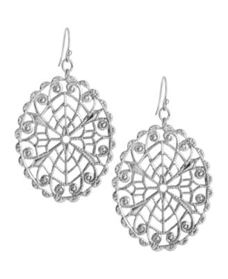 Silver-Tone Oval Filigree Earrings