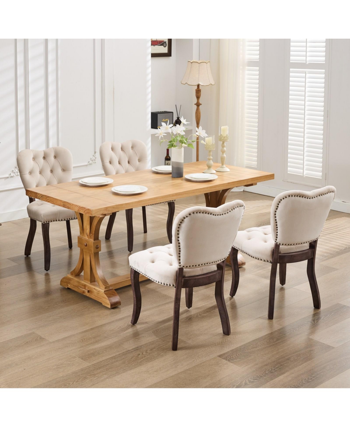 Streamdale Furniture French Vintage Tufted Upholstered Fabric Dining Chair, Set of 2 SW1869BG - Beige