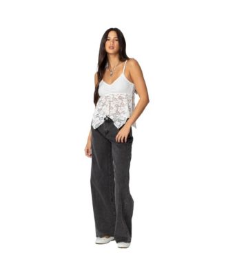 Womens Orchid Sheer Lace Top