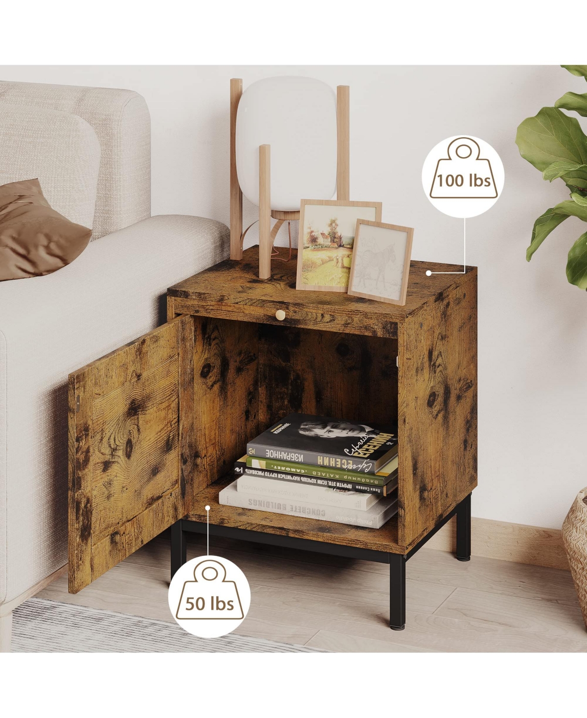 gaomon Rattan End Table - Set of 1, Wood Nightstand with Storage Shelf