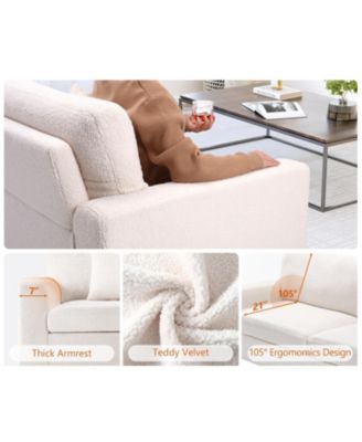 83" Loveseat Sofa for Living Room, Modern Simple White Teddy Couch with Wide Armrest, Sturdy Wood Structure