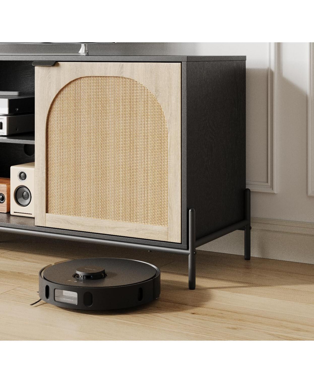gaomon Tv Stand for Tv, Entainment Center with Storage Cabinets, Rattan Tv Console with Adjustable Shelf