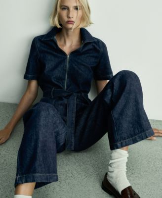 Women's Belted Denim Jumpsuit