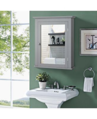 Bathroom Mirror Cabinet Wall Mounted Adjustable Shelf Medicine Storage-Gray