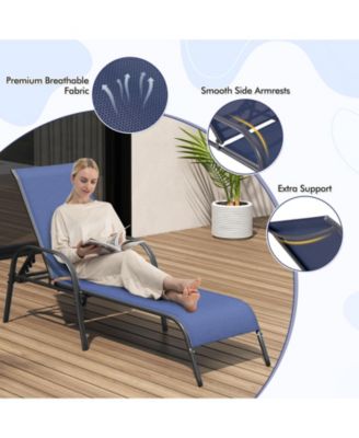 Adjustable Patio Chaise Folding Lounge Chair with Backrest-Navy