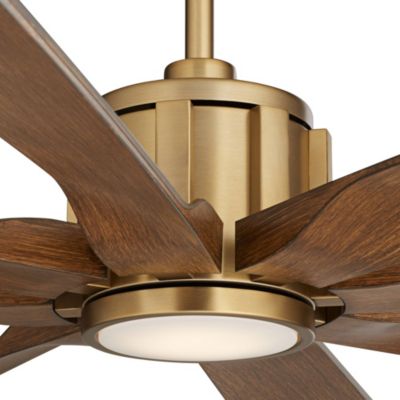 70" Defender Indoor Outdoor Ceiling Fan 8 Blade LED Light Remote Control Soft Brass Motor Koa Finish Blades Damp Rated