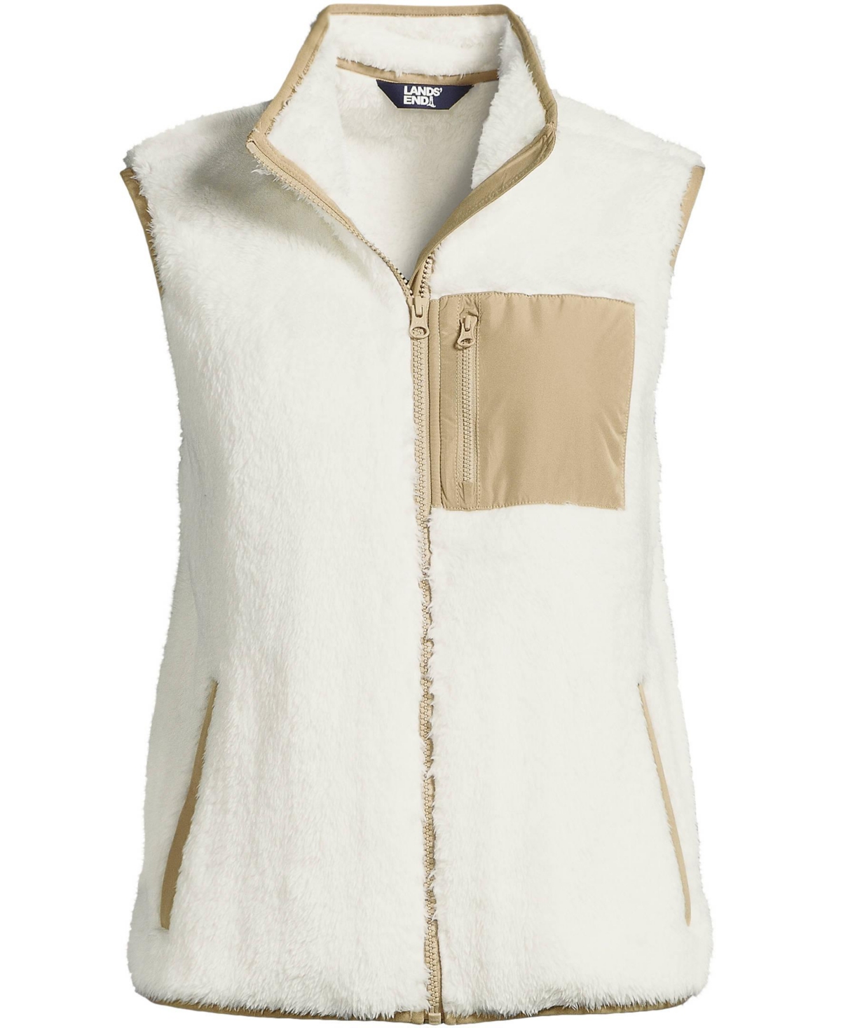 Lands' End Women's Cozy High Pile Fleece Vest -desert tan