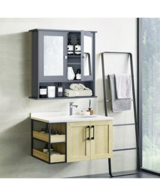 Bathroom Wall Mount Mirror Cabinet Organizer-Gray