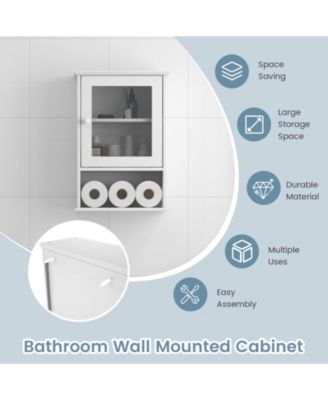 Bathroom Wall Mounted Adjustable Hanging Storage Medicine Cabinet-White
