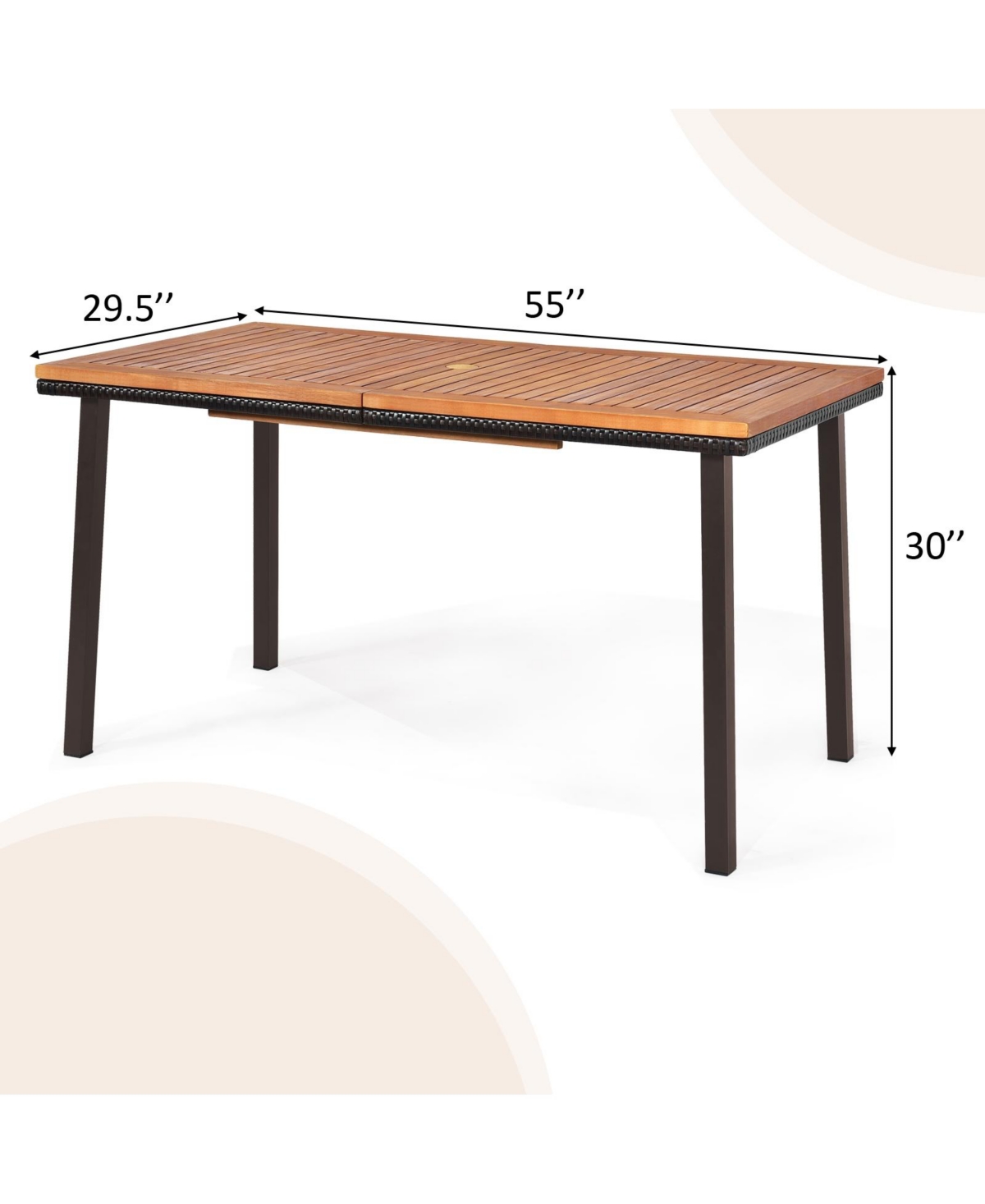 Sugift Patio Acacia Dining Table with Umbrella Hole