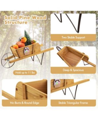 Wooden Wagon Planter with 9 Magnetic Accessories for Garden Yard
