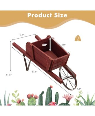 Wooden Wagon Planter with 9 Magnetic Accessories for Garden Yard-Red