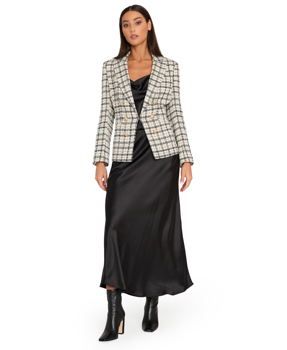 Tahari Asl Women's Faux Double-Breasted Tweed Blazer -bl