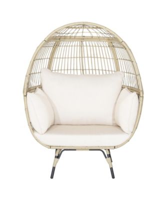 Oversized Patio Rattan Egg Lounge Chair with 4 Cushions-Light Brown