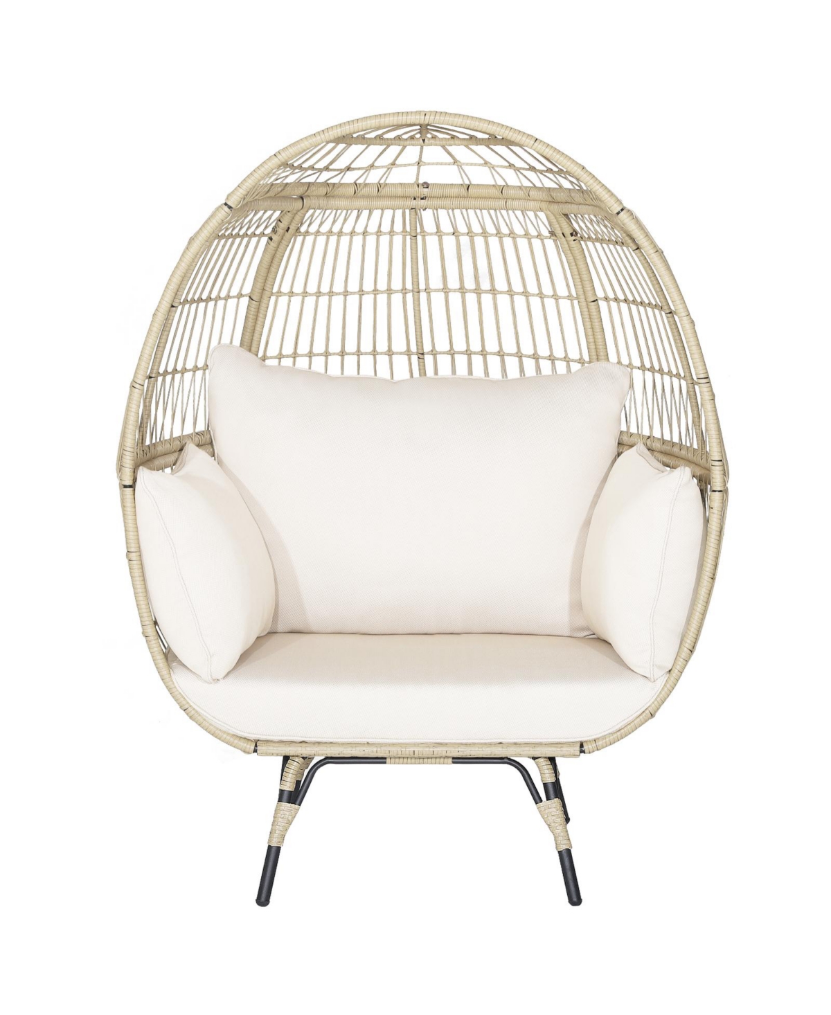 Sugift Oversized Patio Rattan Egg Lounge Chair with 4 Cushions-Light Brown