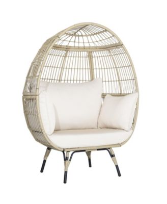Oversized Patio Rattan Egg Lounge Chair with 4 Cushions-Light Brown