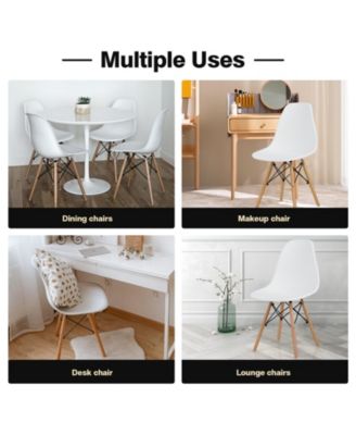 Set of 4 Modern Armless Dining Chairs Plastic Chairs with Wood Legs-White