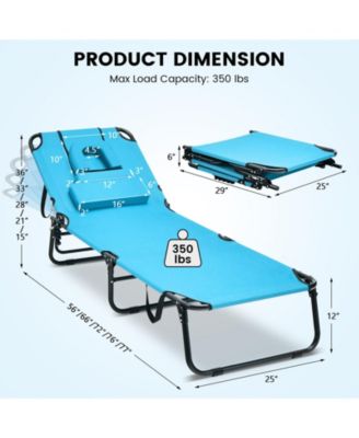 Beach Chaise Lounge Chair with Face Hole and Removable Pillow-Turquoise